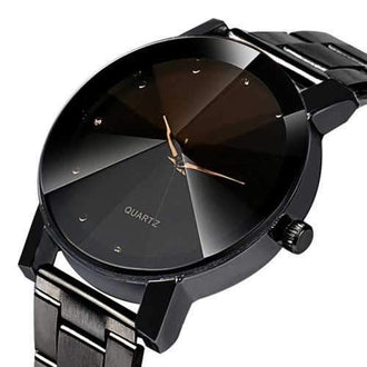 Black Montres Pour Homme Colck Style Watch Stainless Steel Leather Strap Man Quartz Analog Wrist Watch - Black