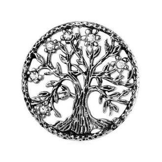 Rhinestone Stainless Steel Tree of Life Brooch - Silver