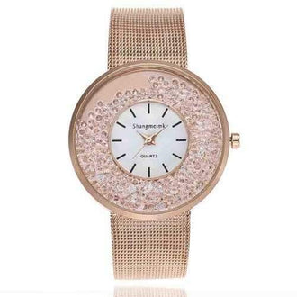Quicksand Ball Alloy Mesh With Ladies Watch - Rose Gold