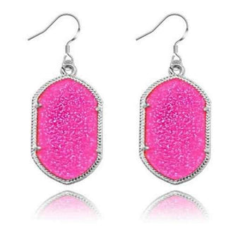 Temperament Earrings Acrylic Fluorescent Silver Rim European and American Fashion Hot Style Earring for Woman - Deep Pink