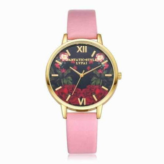 Lvpai P087-G Women Fashion Leather Band Flowers Dial Quartz Watches - Pink