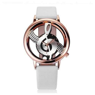  Woman Quartz Analog Hollow Musical Note Style Leather  Fashion Ladies Casual Watch Female - Multi-b