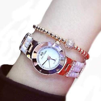 Sister Women Pearl Beading Quartz Wrist Ladies Rhinestone Dress Watch Montre Homme Marque De Luxe - Rose