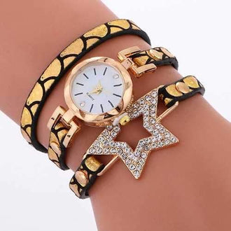 Wrap Bracelet Star Quartz Watch - Golden