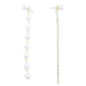 Asymmetric Faux Pearl Decorated Long Stud Drop Earrings - Golden