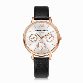 Lvpai P093-R Women Casual Leather Strap Quartz Watches - Black