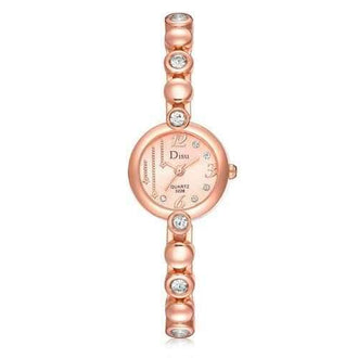 DS038 Women Small Alloy Bracelet Wrist Watch with Diamonds - Rose Gold