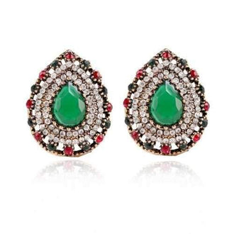 Fashion Gem of The Court  Earrings - Gold And Green