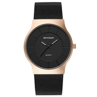 Sanda 209 1304 Casual Fashion Movement Trend Simple Dial Steel Band Man Waterproof Quartz Watch - Black + Rose