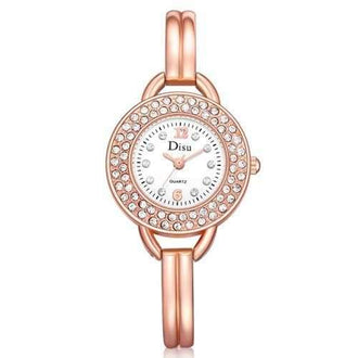 DS056 Women Analog Quartz Bangle Bracelet Jewelry Watch with Diamonds - Rose Gold