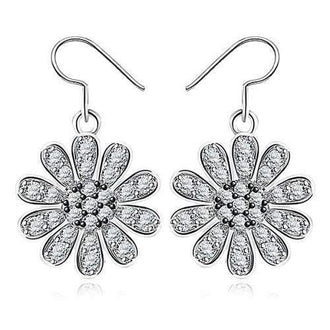 Sparkling Faux Diamond Sunflower Drop Earrings - White