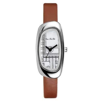 Fanteeda FD026 Women Unique Case Leather Band Quartz Watch - Brown