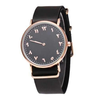 Round Dial Faux Leather Watch - Black