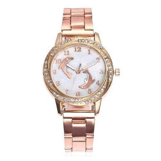 Alloy Strap Rhinestone Dolphin Face Watch - Rose Gold