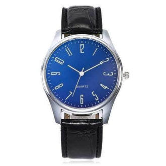 Faux Leather Band Number Round Watch - Dark Blue