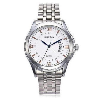 Date Display Round Alloy Watch - White + Gold