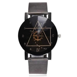 Alloy Mesh Strap Geometric Watch - Black