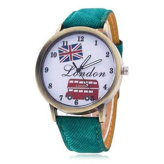 Faux Leather Strap London Face Watch - Green