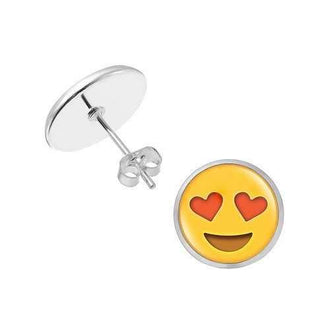 Cute Round Emoji Face Tiny Stud Earrings - Pattern A