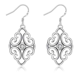 Hollow Out Zircon Long Drop Earrings Charm Jewelry - Silver