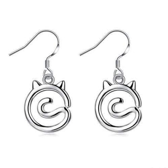 Fashion Cat Shape Drop Earrings Charm Jewelry - Silver