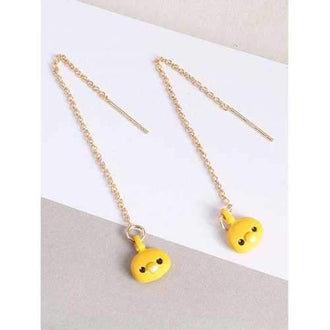 Kawaii Chick Thread Chain Drop Earrings - Yellow