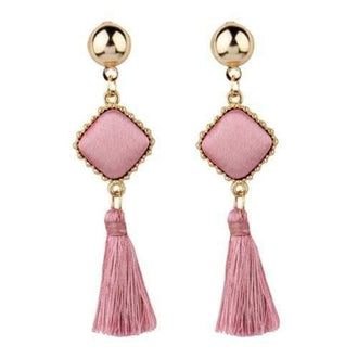 Metal Ball Geometric Tassel Drop Earrings - Light Pink