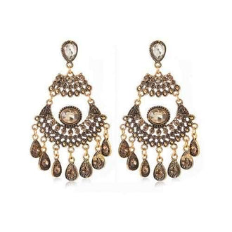 Vintage Rhinestone Inlaid Hollow Out Drop Earrings - Gold