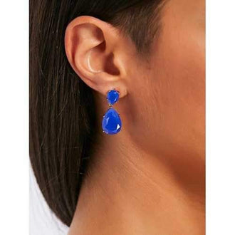 Teardrop Faux Crystal Stud Drop Earrings - Royal Blue