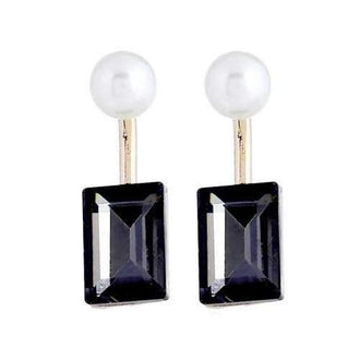 Fashion Temperament Geometric Square Crystal Earrings - Black