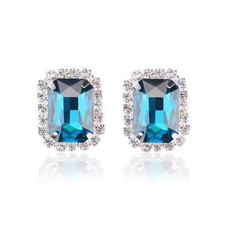 Faux Sapphire Rhinestone Geometric Stud Earrings - Windows Blue