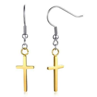 Metal Crucifix Hook Drop Earrings - Gold