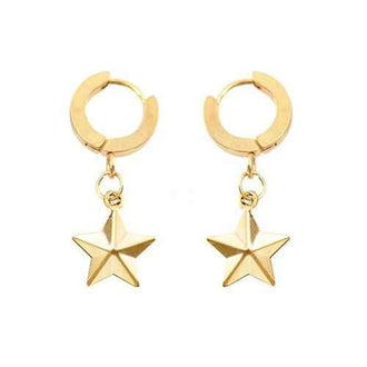 Metal Star Hoop Drop Earrings - Gold