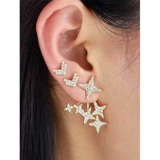 Rhinestone Alloy Star Cartilage Earring Set - Gold