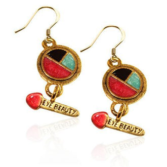 Eye Shadow & Brush Charm Earrings in Gold