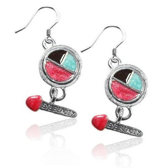 Eye Shadow & Brush Charm Earrings in Silver