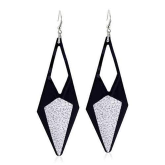 Metal Alloy Geometric Hook Drop Earrings - Black