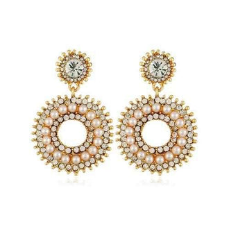 Vintage Rhinestone Inlaid Faux Pearl Drop Earrings - Warm White