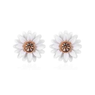 Elegant Rhinestone Inlaid Floral Stud Earrings - White