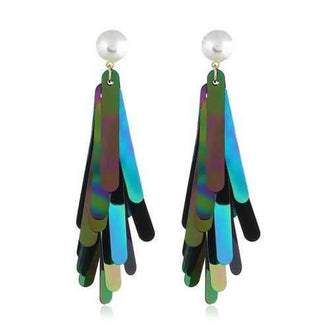 Unique Colored Sequins Decorative Dangle Drop Earrings - Cadetblue