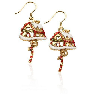 Gingerbread House Charm Earrings in Gold