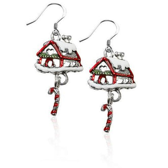 Gingerbread House Charm Earrings in Silver