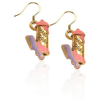 Hair Spray & Comb Charm Earrings in Gold