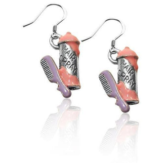 Hair Spray & Comb Charm Earrings in Silver