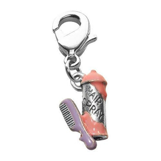 Hair Spray & Comb Charm Dangle in Silver