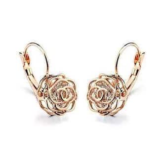 ROSE IS A ROSE 18kt Rose Crystal Earrings In White Yellow And Rose Gold Plating