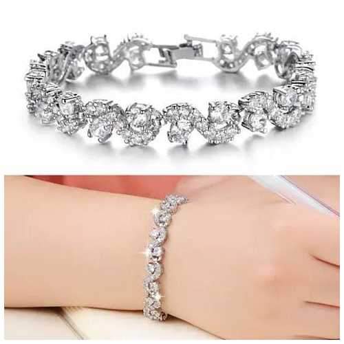 OCEANA Diamond Crystal Bracelets In White Gold Plating