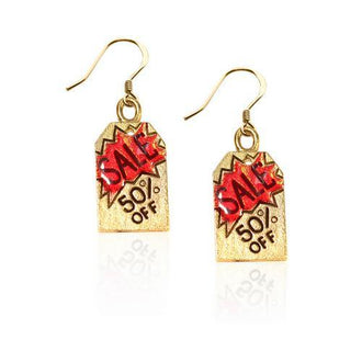 50% Off Sales Tag Charm Earrings in Gold