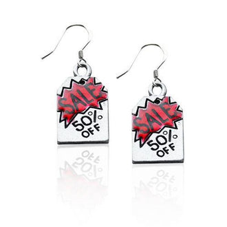 50% Off Sales Tag Charm Earrings in Silver