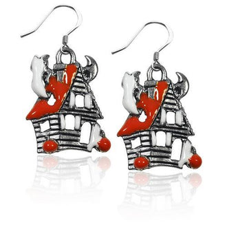 Haunted House Charm Earrings in Silver